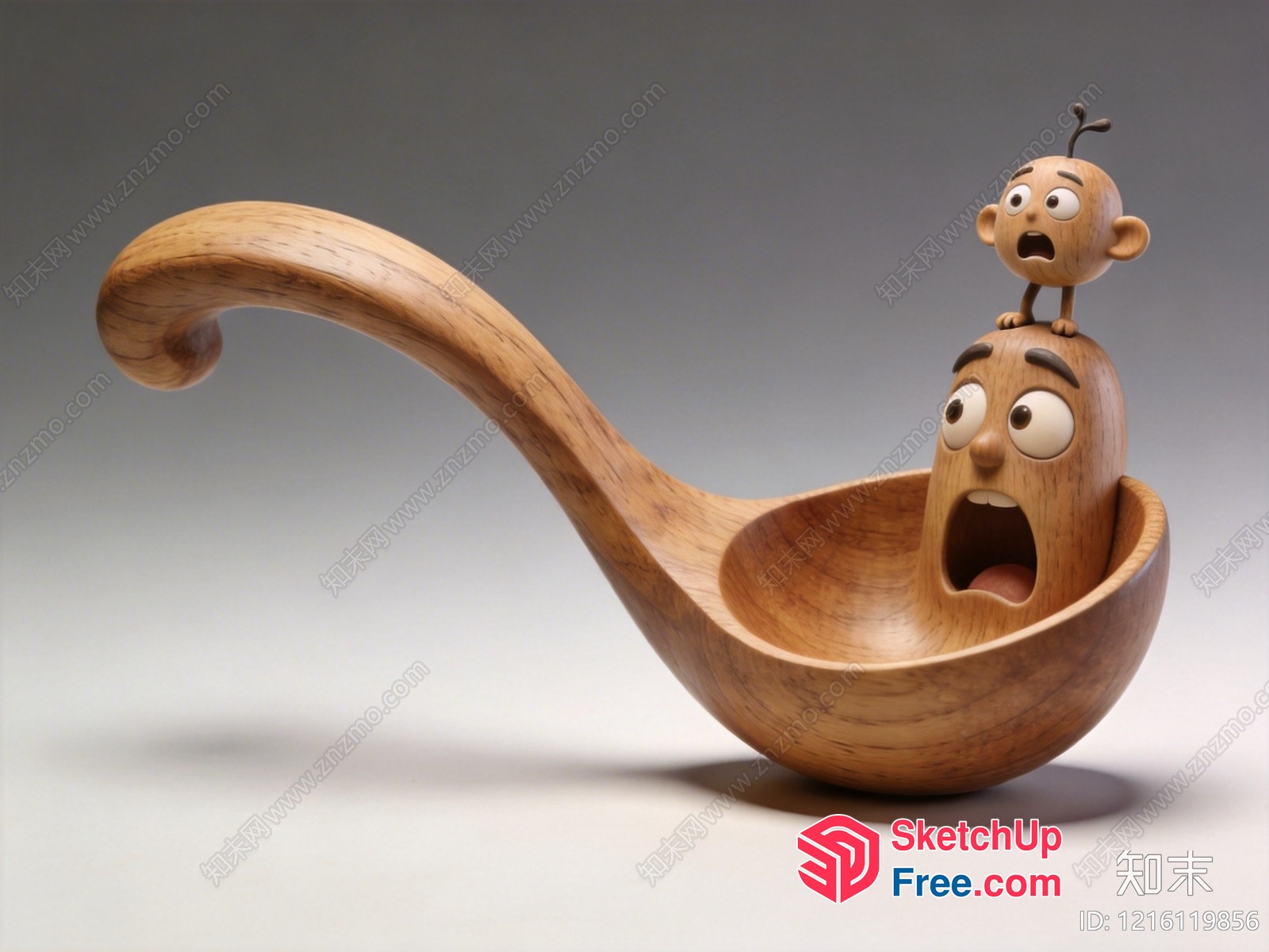 Wooden Cartoon Character In A Wooden Bowl 3D SketchUp File