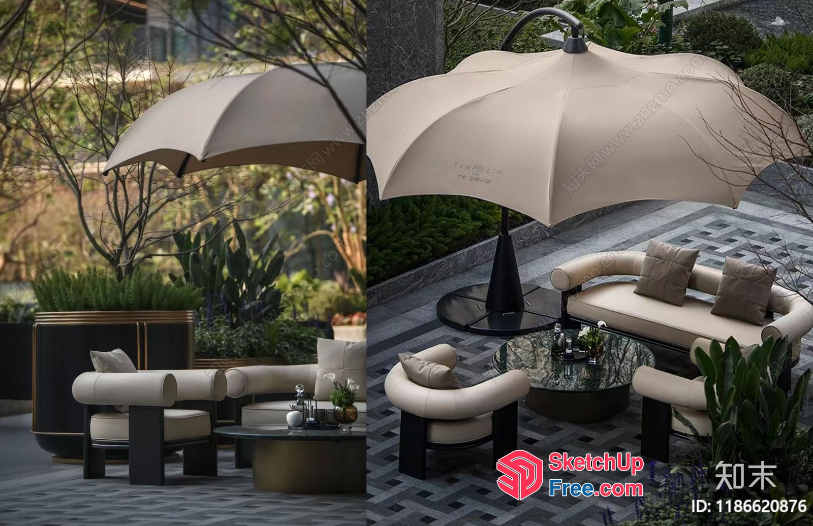 Outdoor Patio With Elegant Furniture And Umbrella 3D SketchUp File