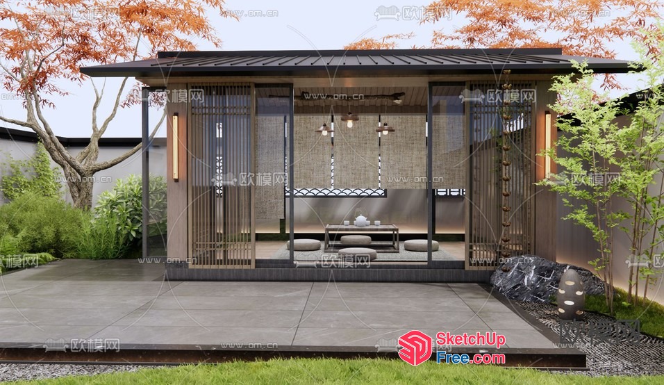 Elegant Modern Asian-Inspired Outdoor Living Space 3D SketchUp File