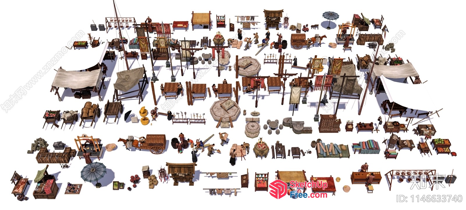 3D Rendering Of A Medieval Marketplace 3D SketchUp File