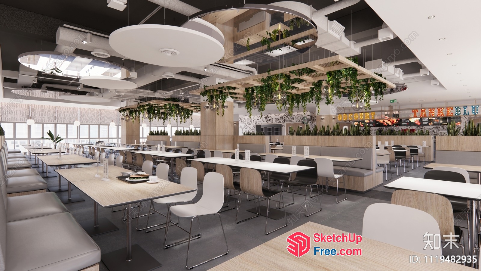 Modern Restaurant Interior With Hanging Plants And Natural Lighting 3D SketchUp File