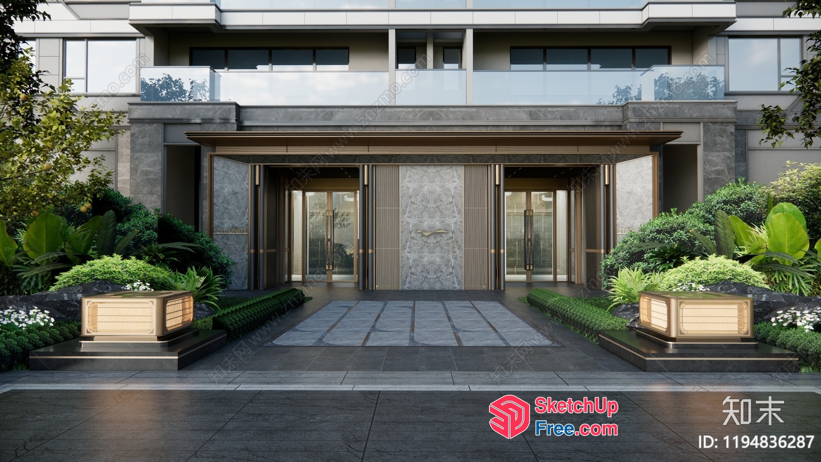 Modern Japanese Style Entrance With Greenery 3D SketchUp File
