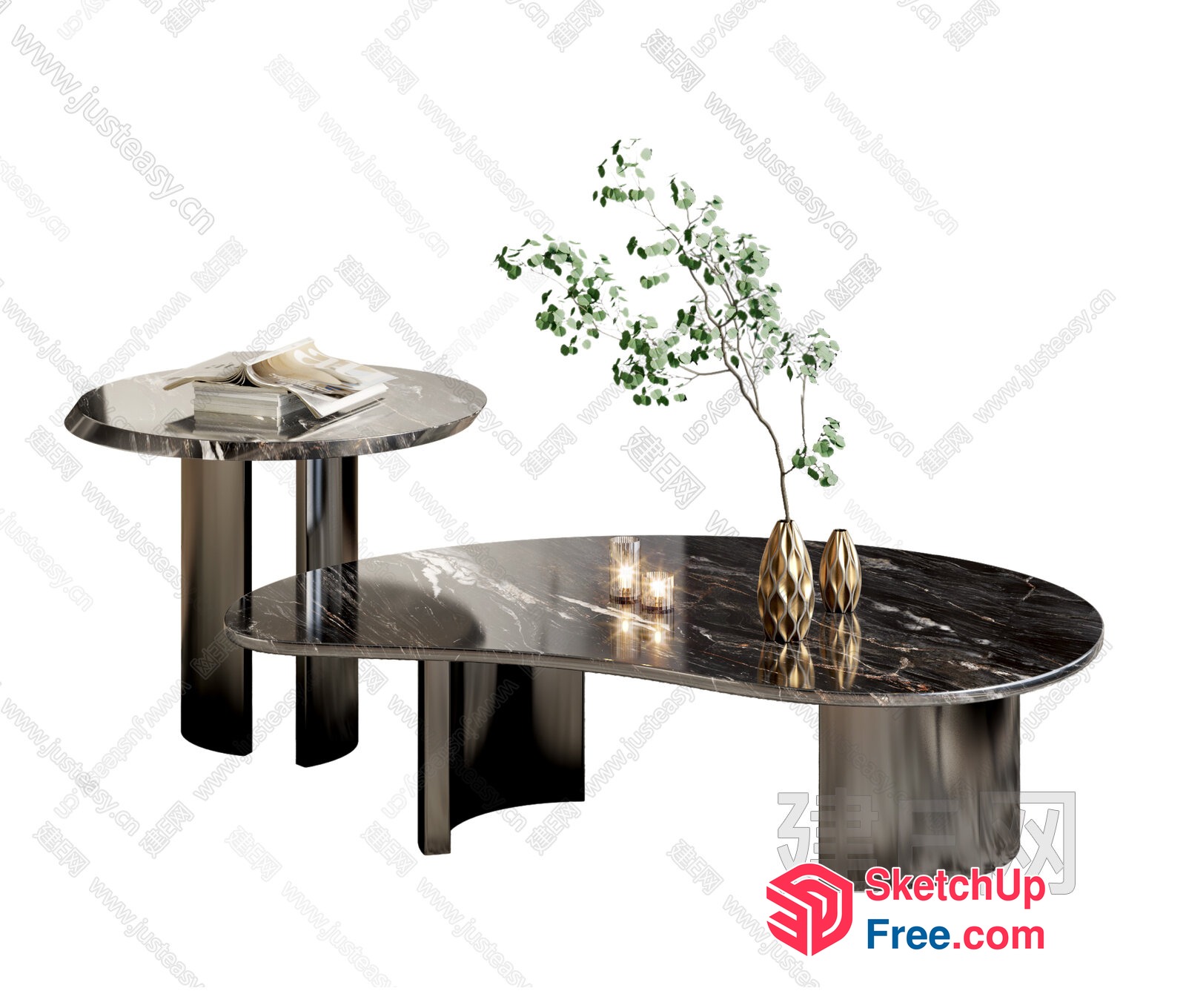 Elegant Black Marble Coffee Table With Matching Side Table 3D SketchUp File