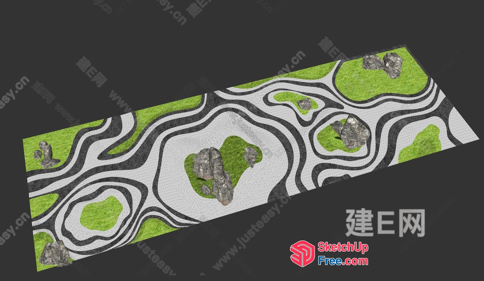 3D Landscape With Rocks And Grass 3D SketchUp File