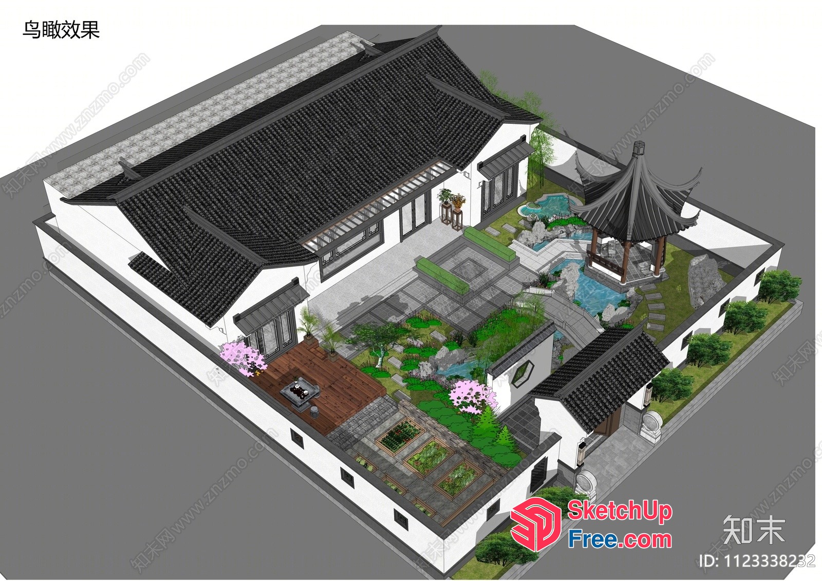 Asian-Inspired Villa With Serene Courtyard 3D SketchUp File