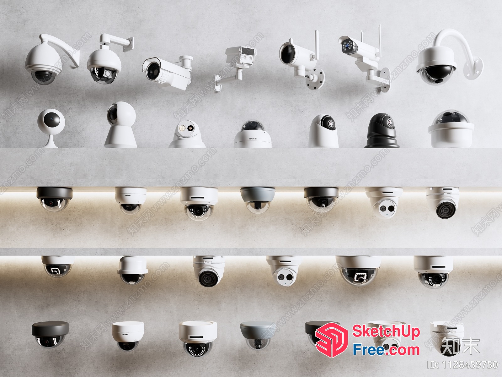 Surveillance Cameras On Wall 3D SketchUp File