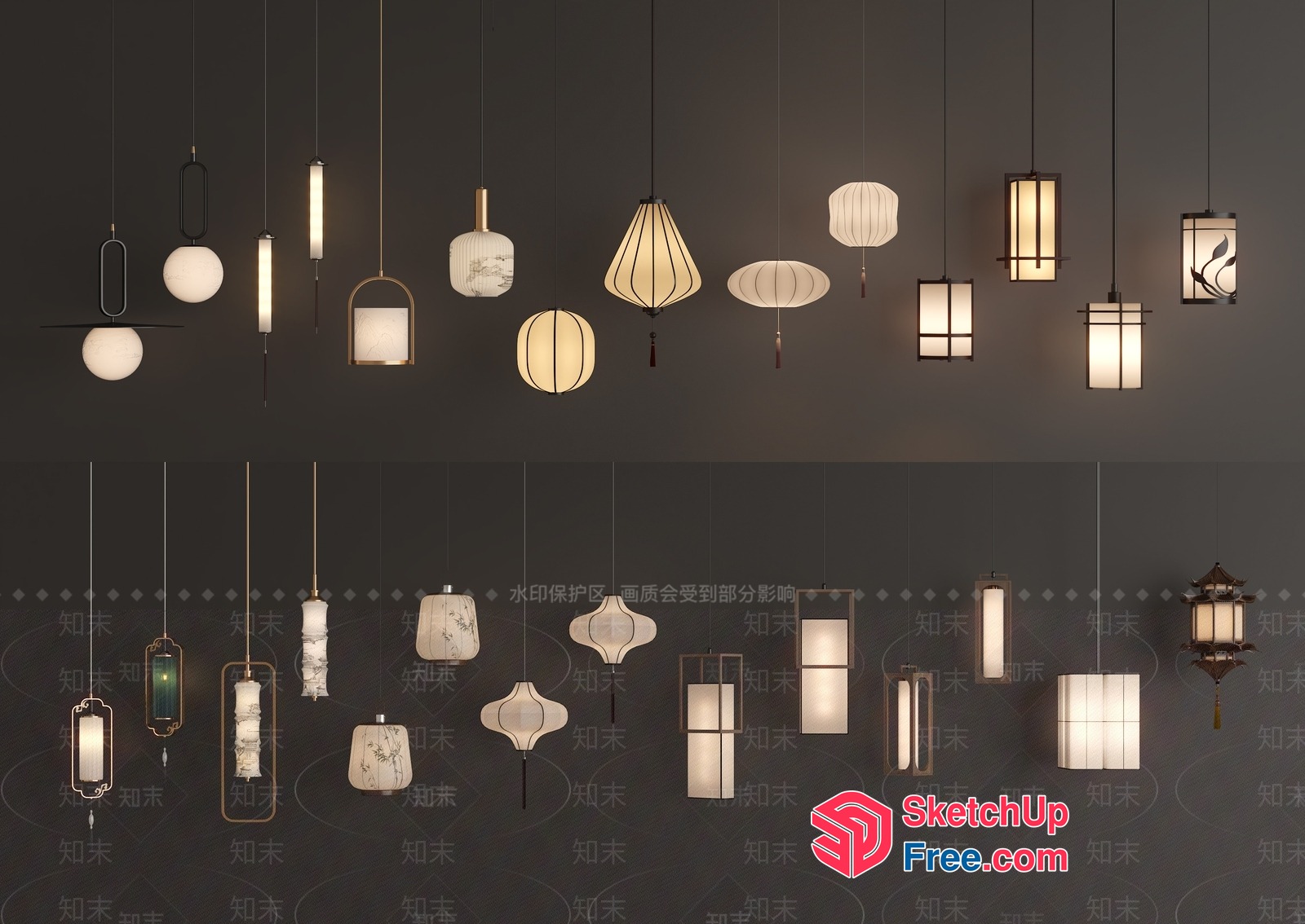 Modern Asian-Inspired Lighting Fixtures Collection 3D SketchUp File