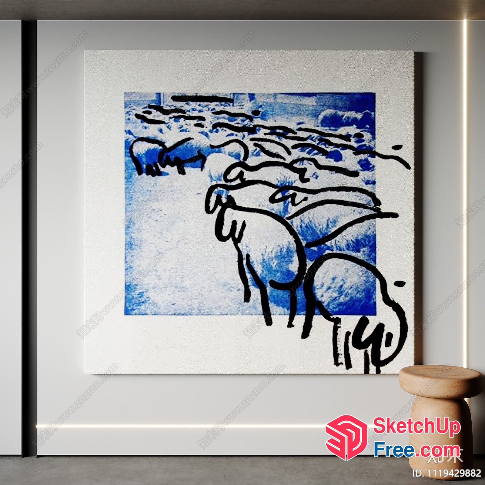 Animal Artwork In Blue And White 3D SketchUp File