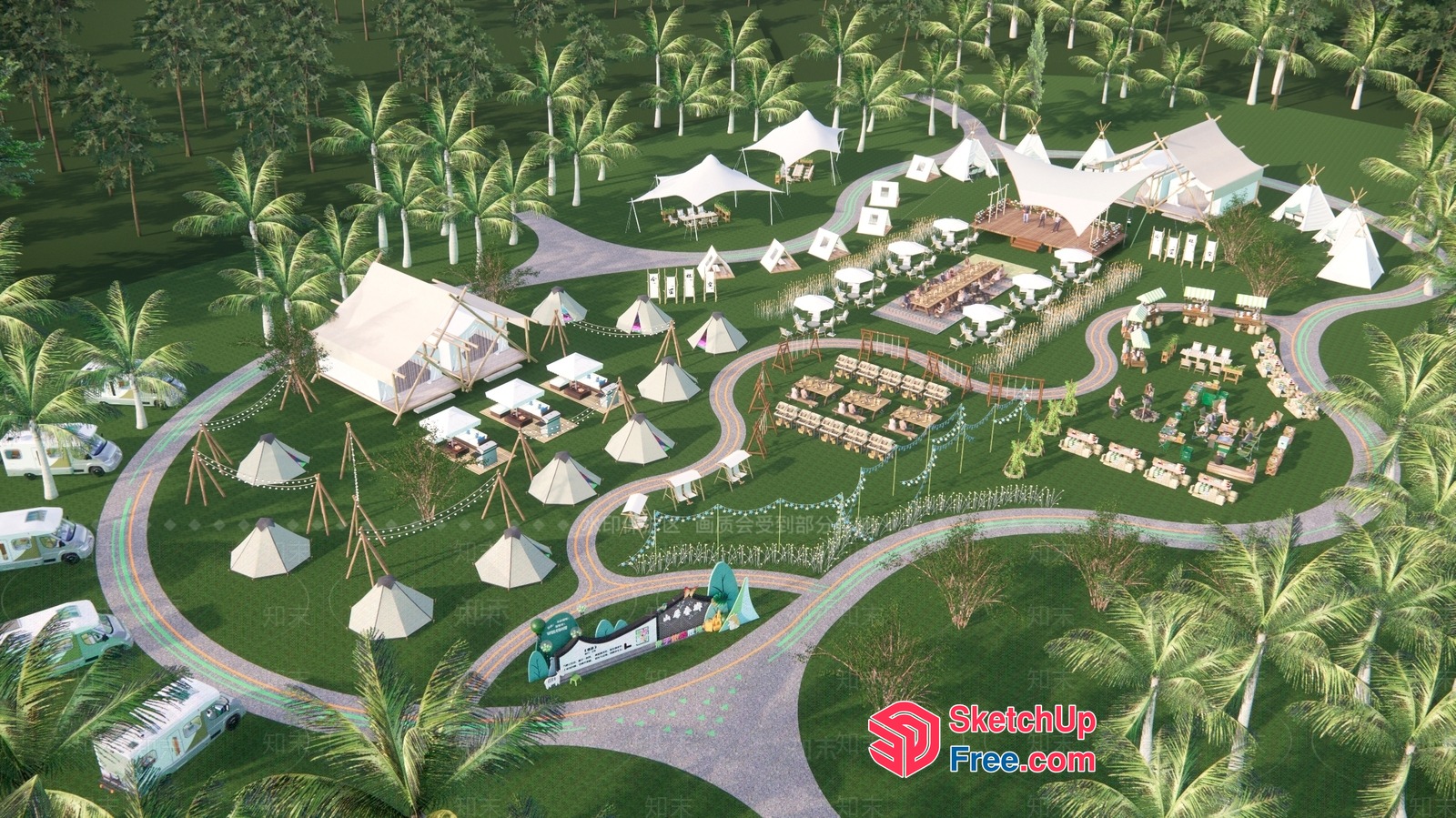 Tropical Resort Style Outdoor Event Space 3D SketchUp File