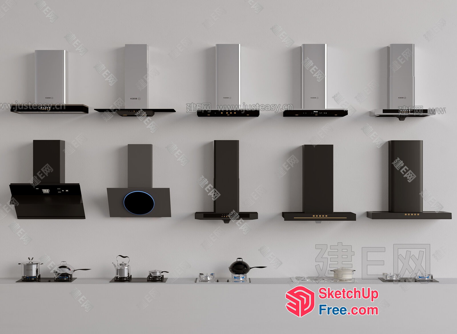 Modern Kitchen Range Hoods And Cooking Appliances 3D SketchUp File
