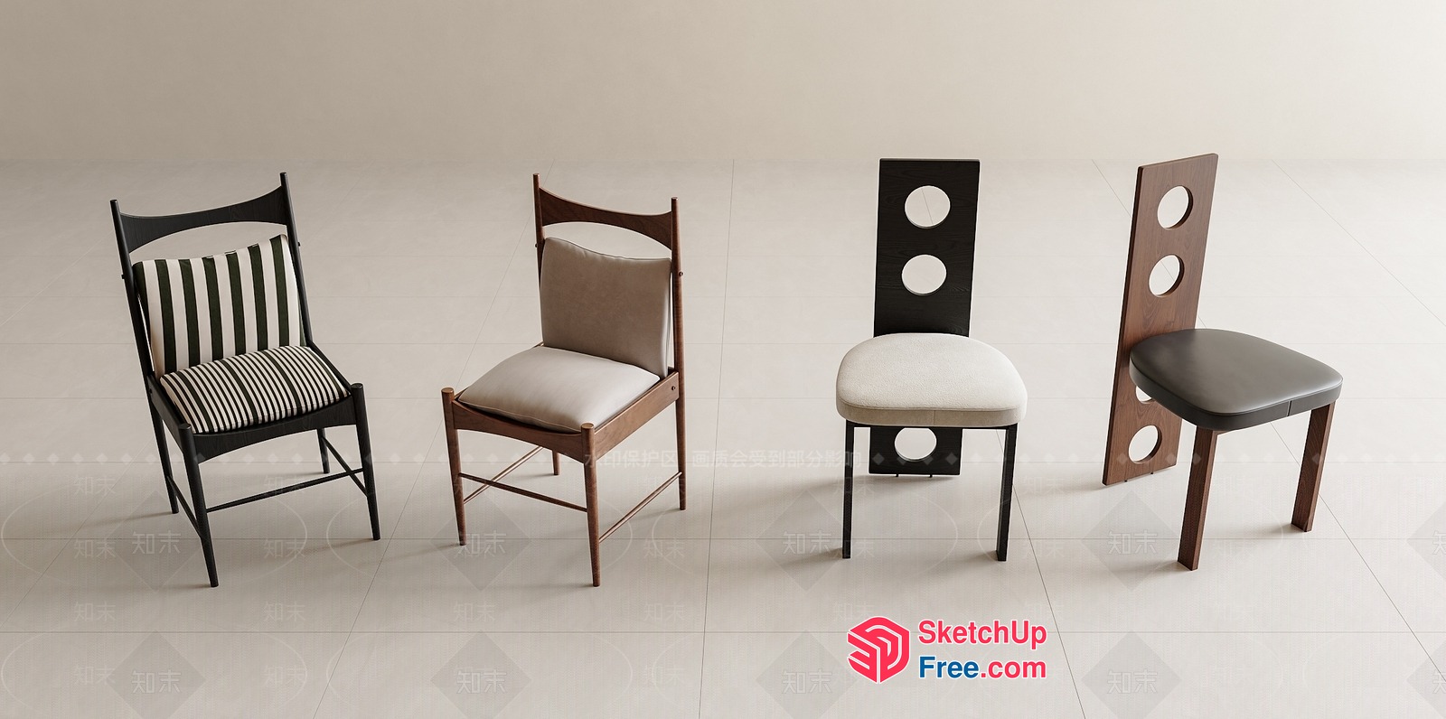 Modern Chairs With Unique Designs And Cushions 3D SketchUp File