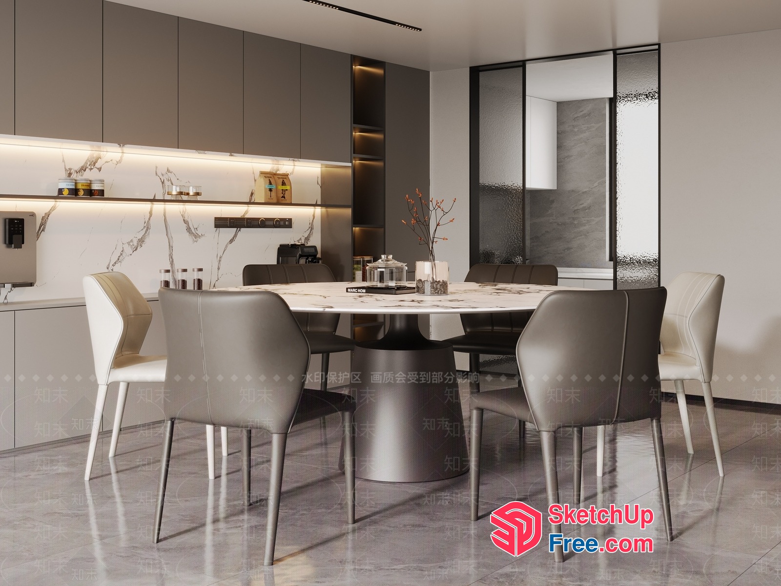 Modern Dining Room With Sleek Furniture And Lighting 3D SketchUp File