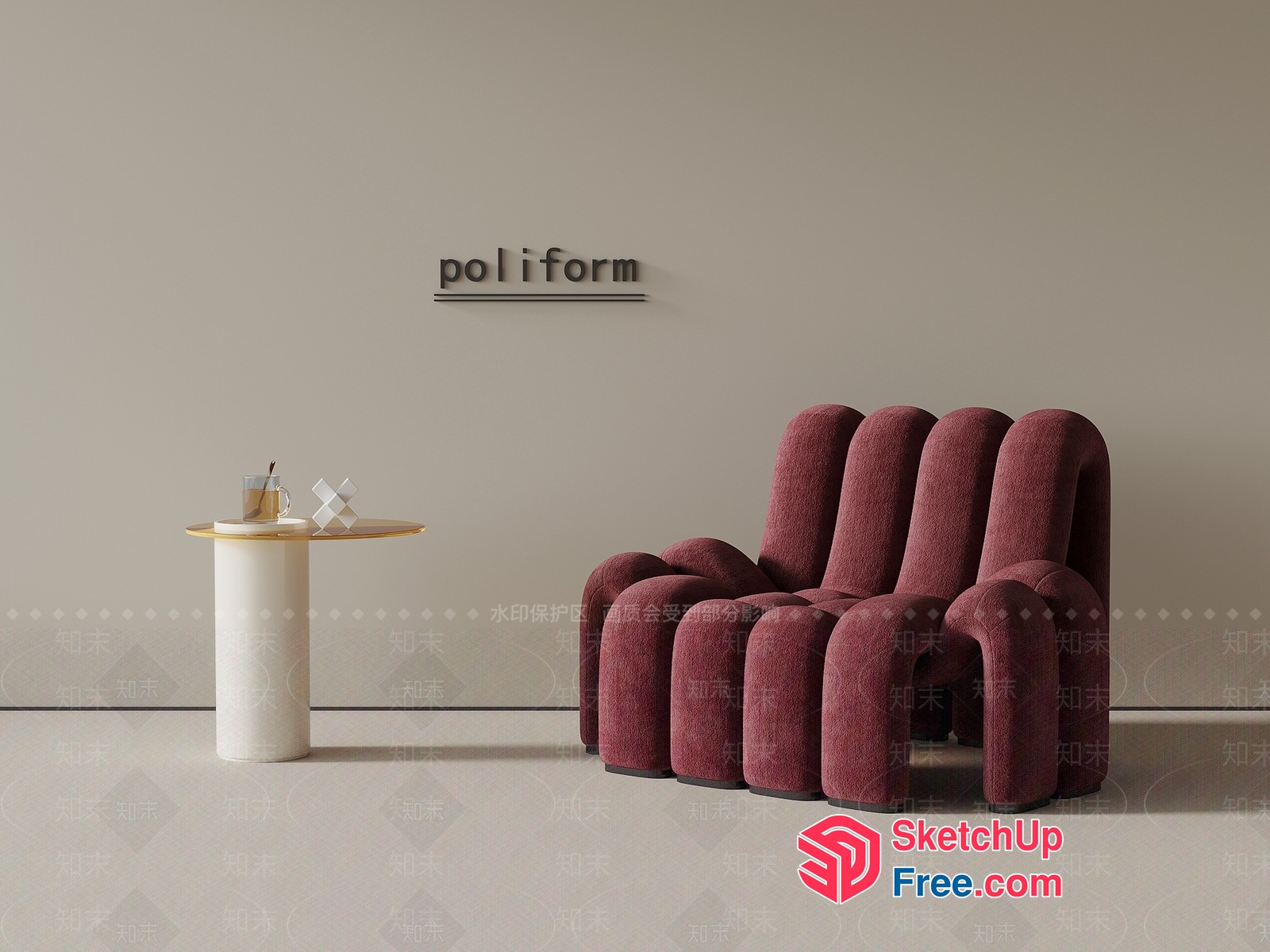 Poliform Sofa And Side Table 3D SketchUp File
