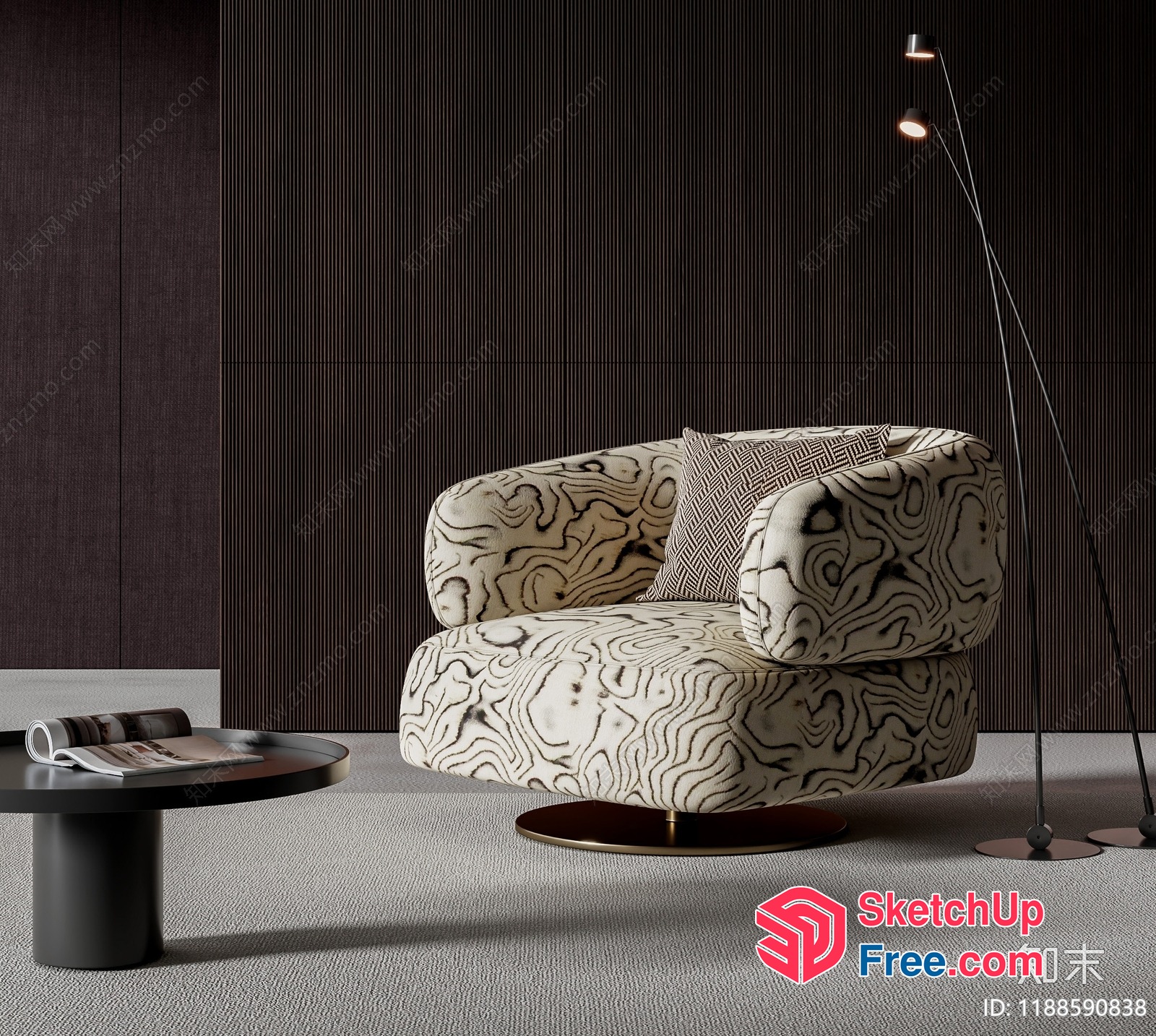 Modern Minimalist Living Room With Patterned Chair 3D SketchUp File