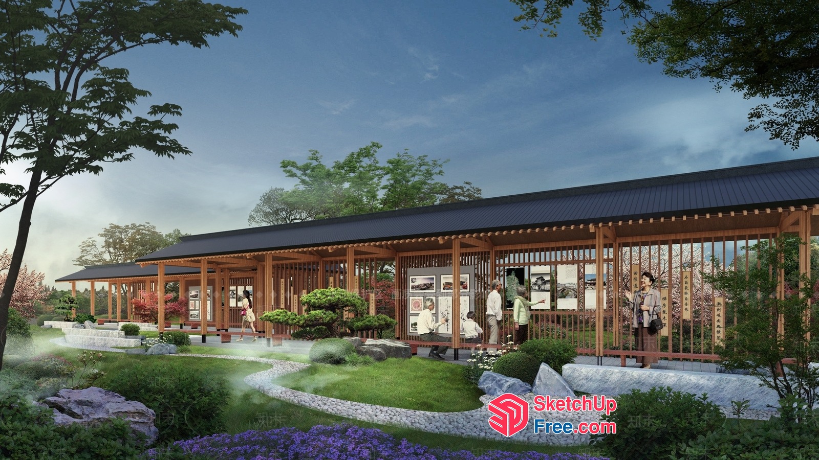 Japanese Style Pavilion In A Serene Garden 3D SketchUp File