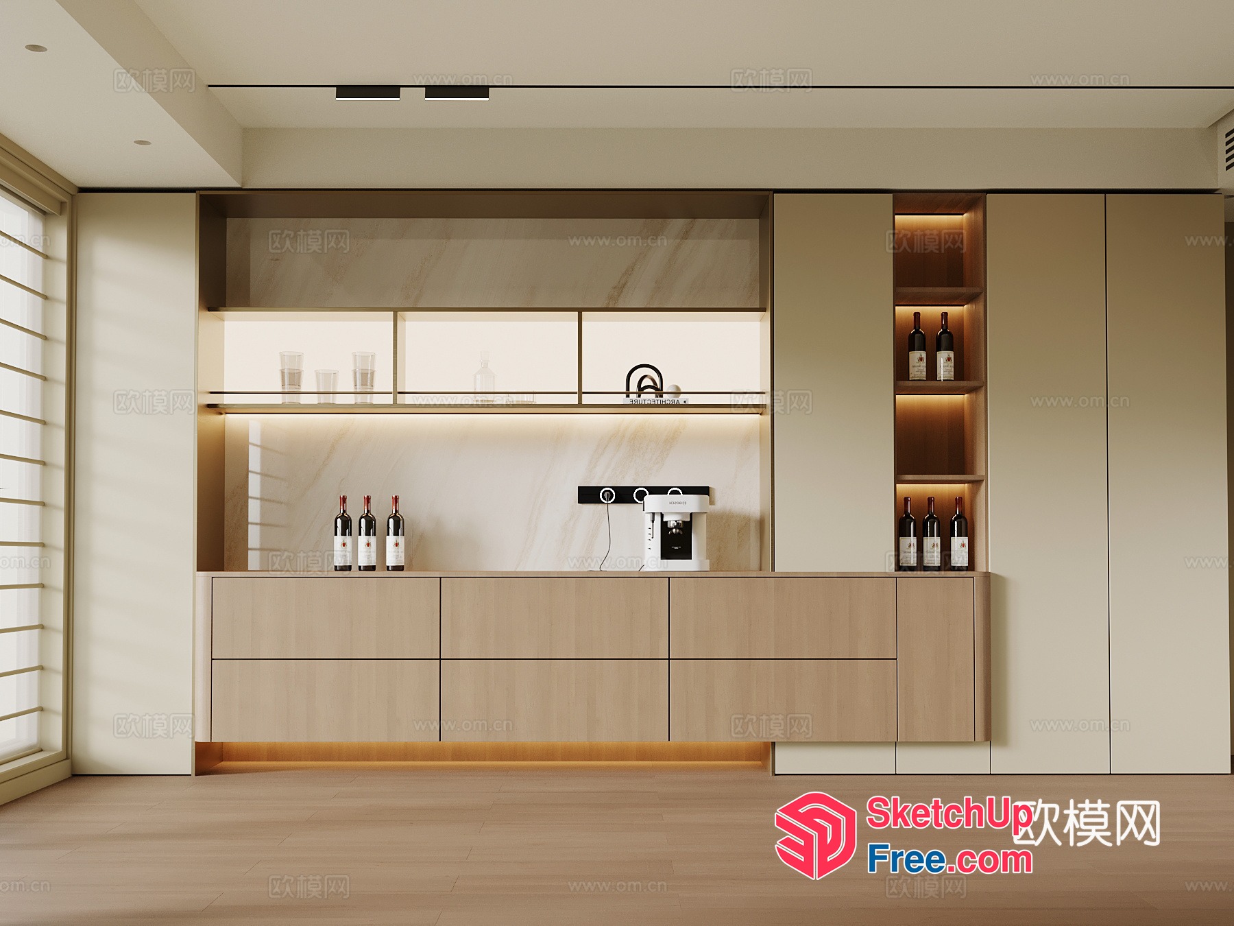 Modern Wine Cabinet And Shelving Unit 3D SketchUp File