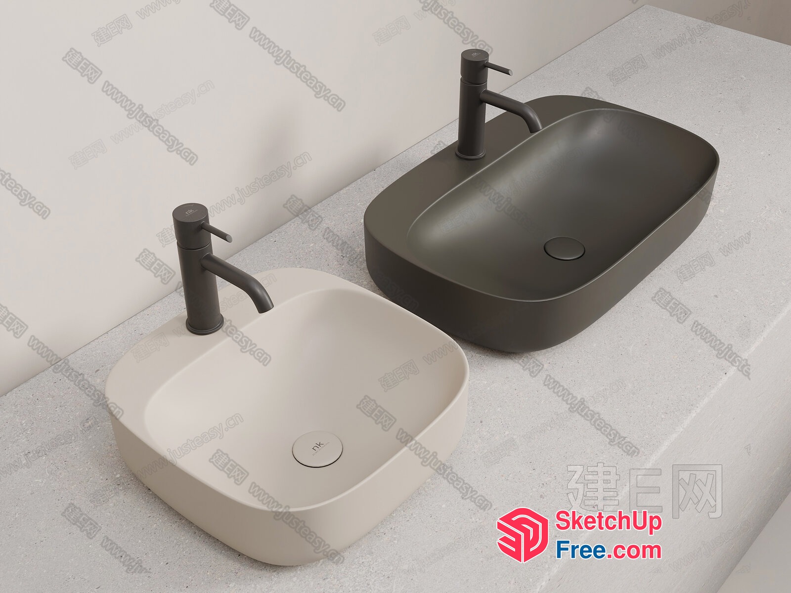 Two Modern Wash Basins With Faucets 3D SketchUp File
