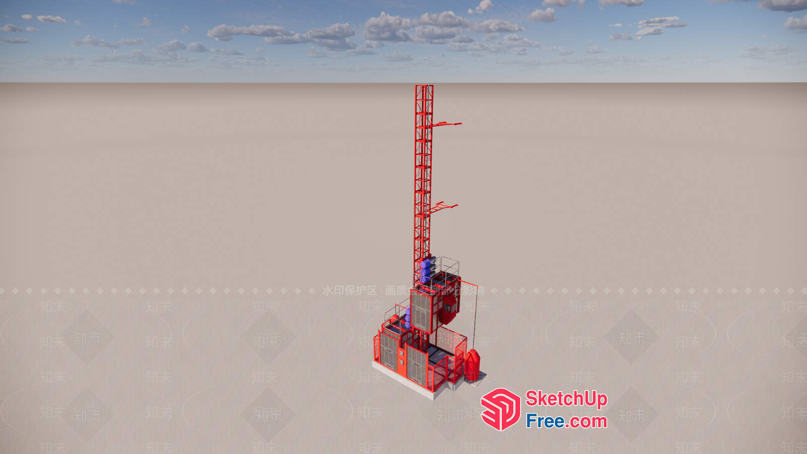 Red And Blue Building Construction Site 3D SketchUp File