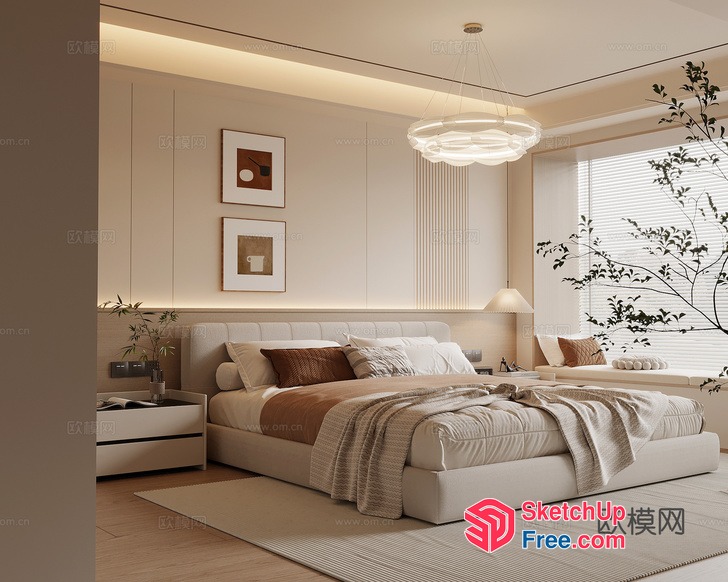 Minimalist Creamy Style Bedroom 3D SketchUp File