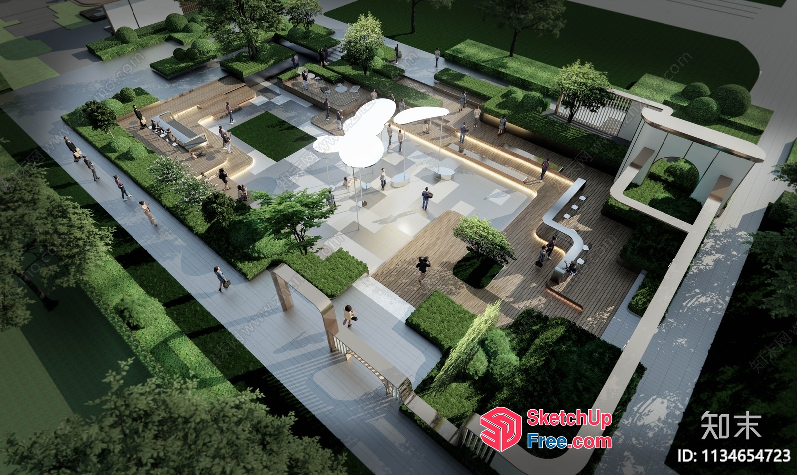 Modern Commercial Building With Park And Outdoor Seating 3D SketchUp File