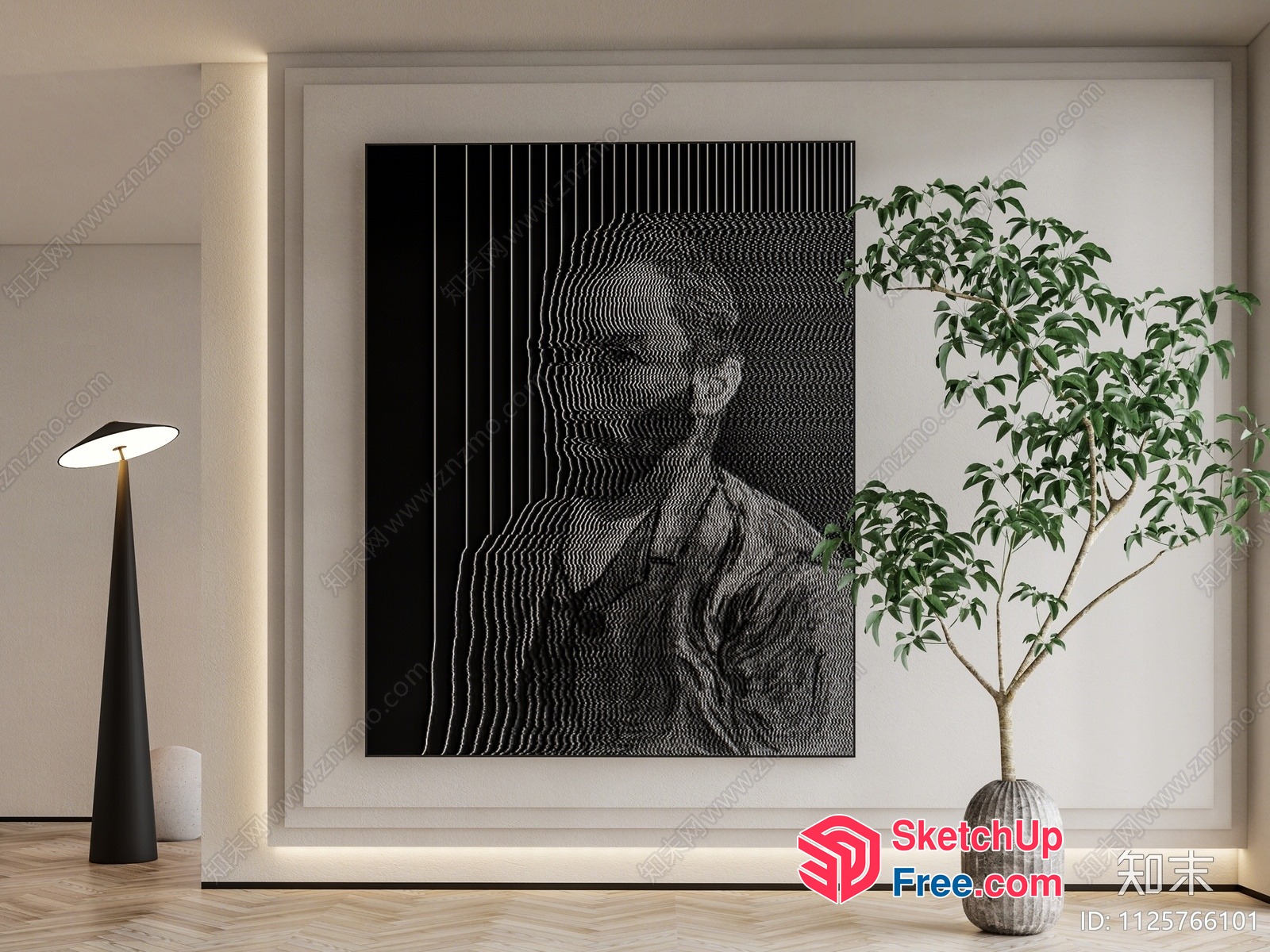 Elegant Black-And-White Portrait In Modern Minimalist Interior 3D SketchUp File