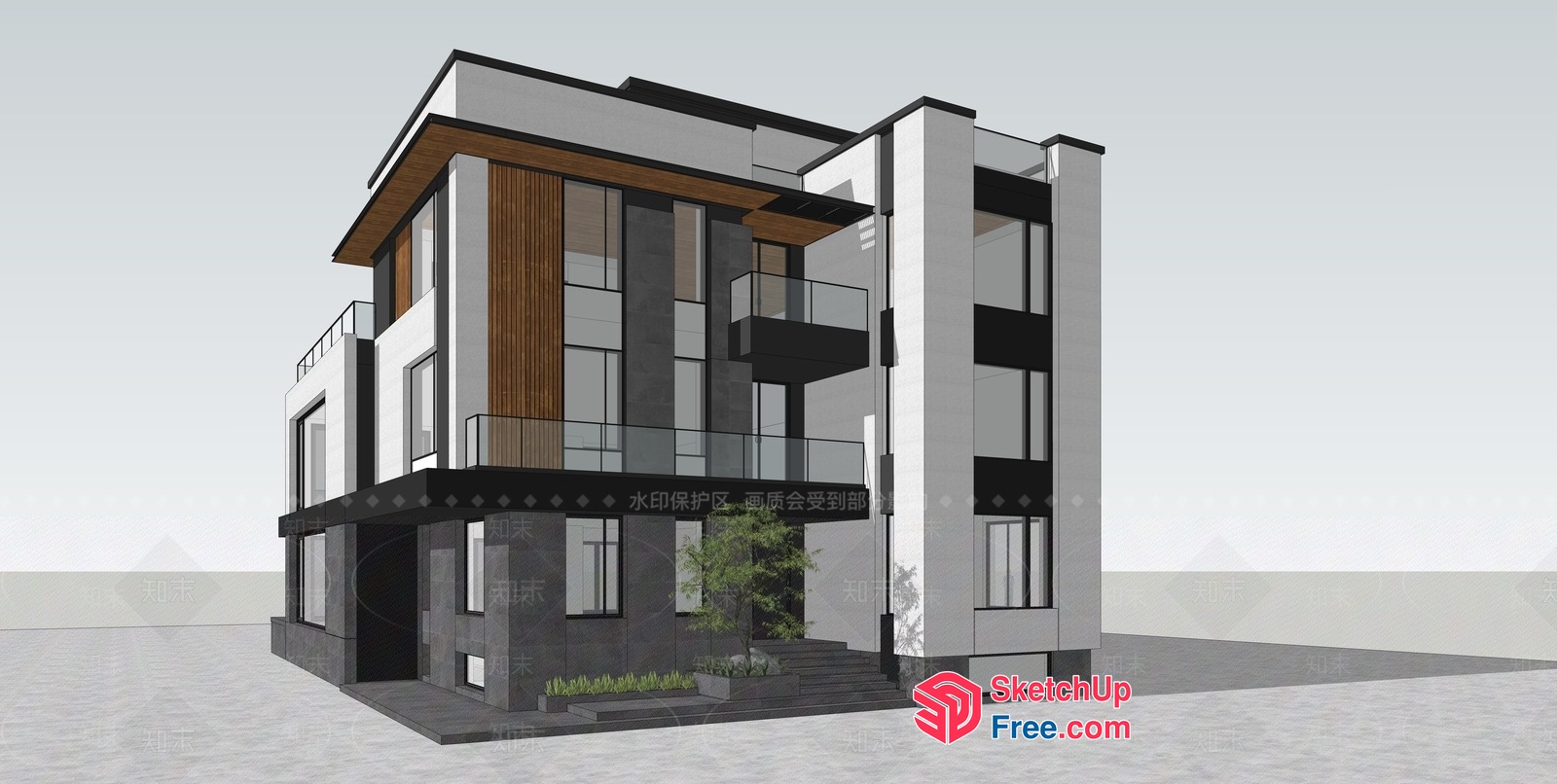 Modern Villa Exterior Design With Balcony And Stairway 3D SketchUp File
