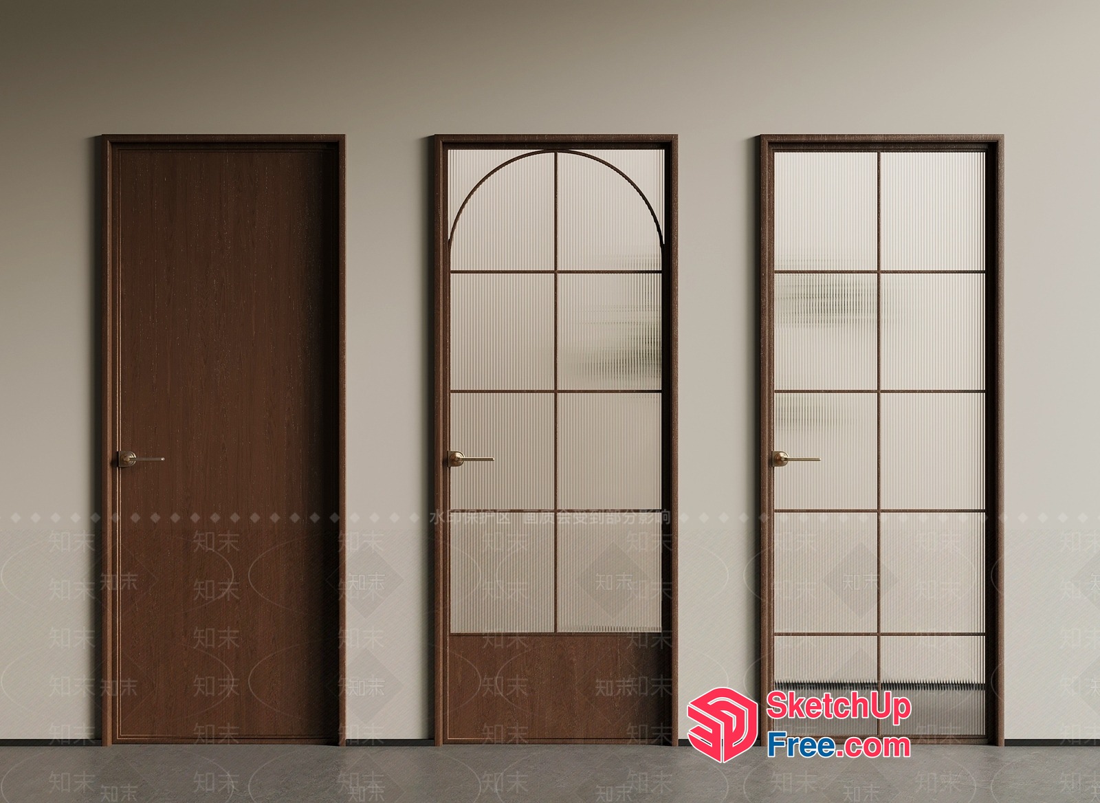 Elegant Wooden Doors With Glass Panels 3D SketchUp File