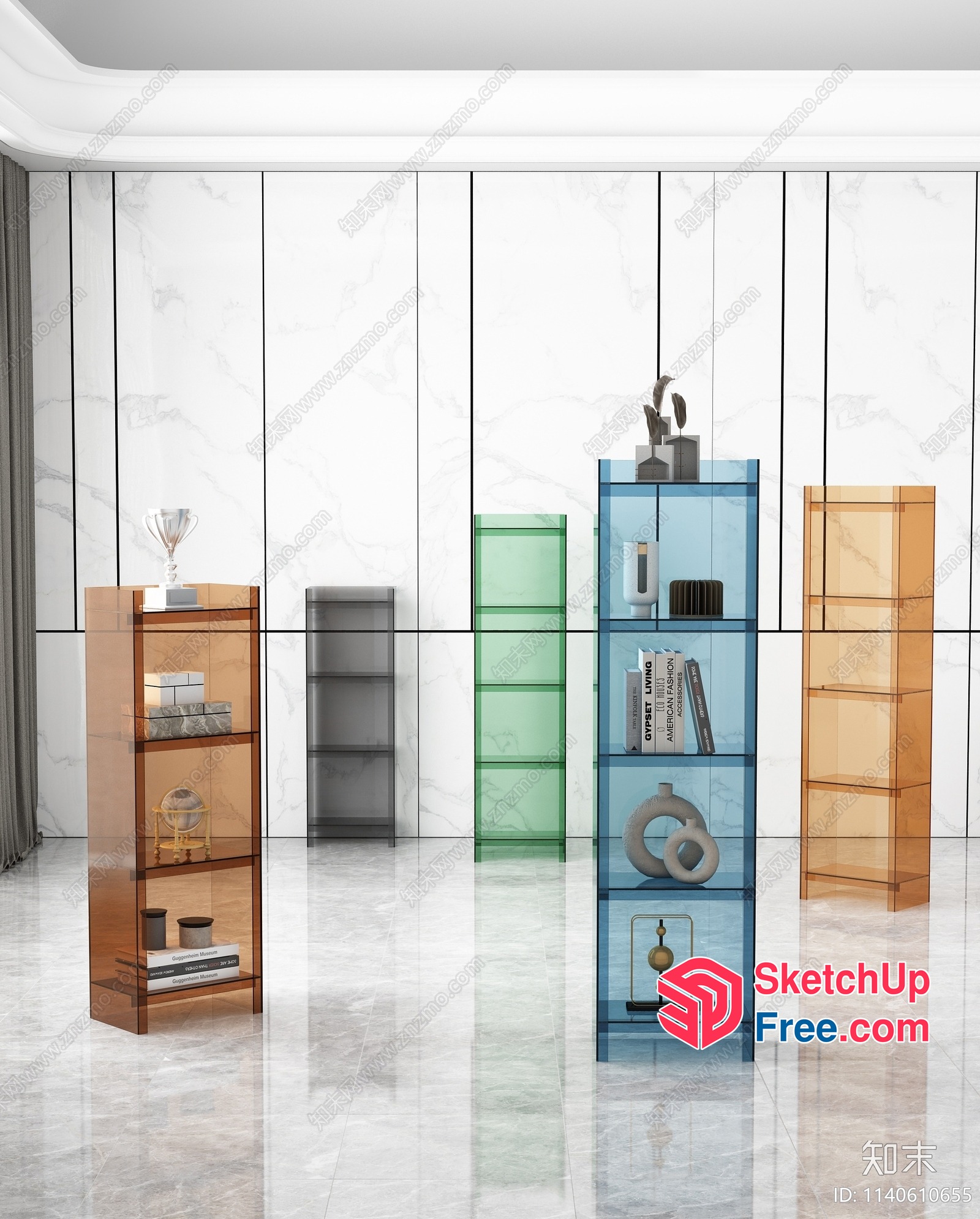 Colorful Glass Shelving Units In A Modern Interior 3D SketchUp File