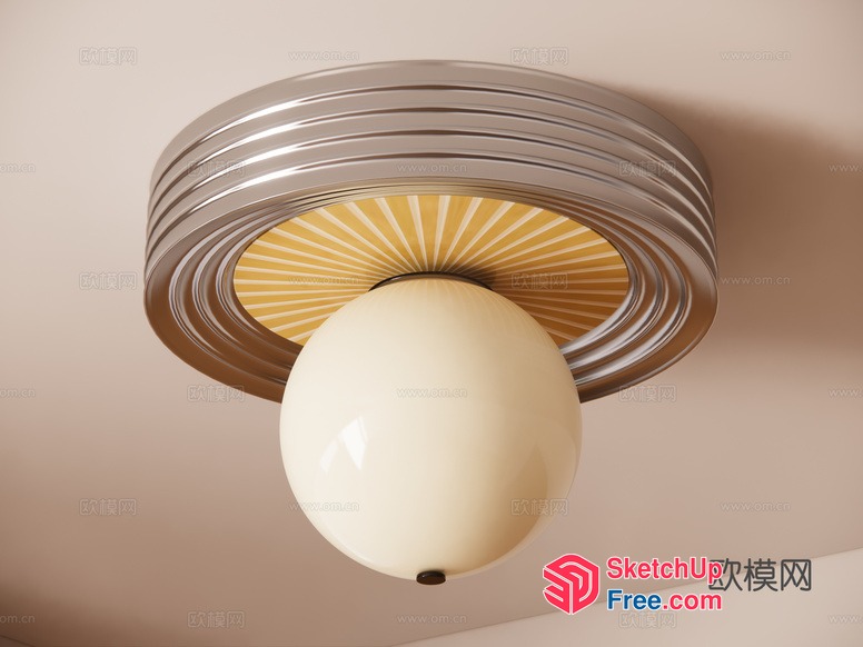Elegant Ceiling Fixture With Creamy Glass Ball And Silver Metal Frame 3D SketchUp File