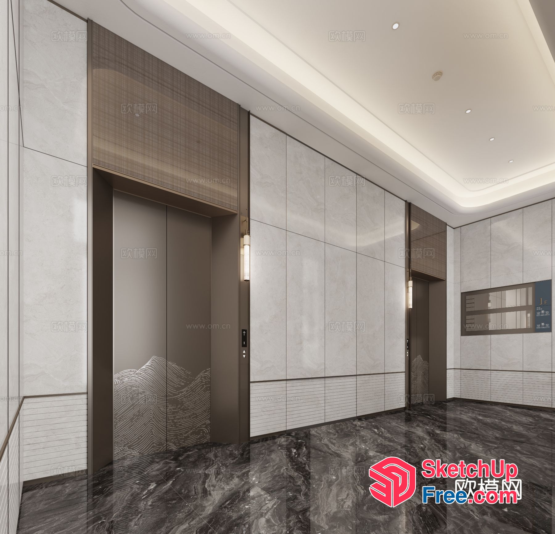 Modern Elevator And Stairs Interior Design 3D SketchUp File