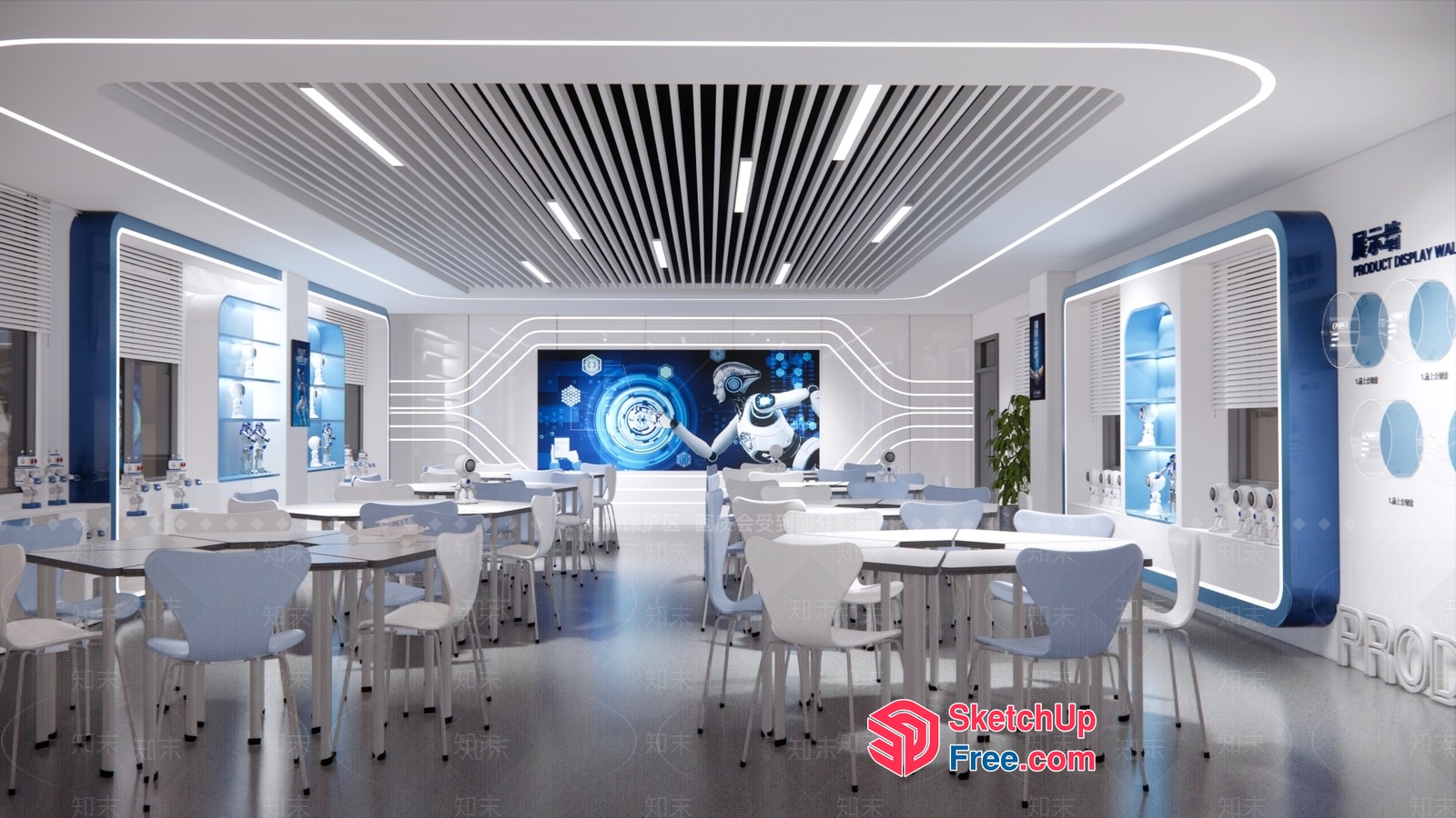 Modern White And Blue Office Space With Futuristic Design 3D SketchUp File