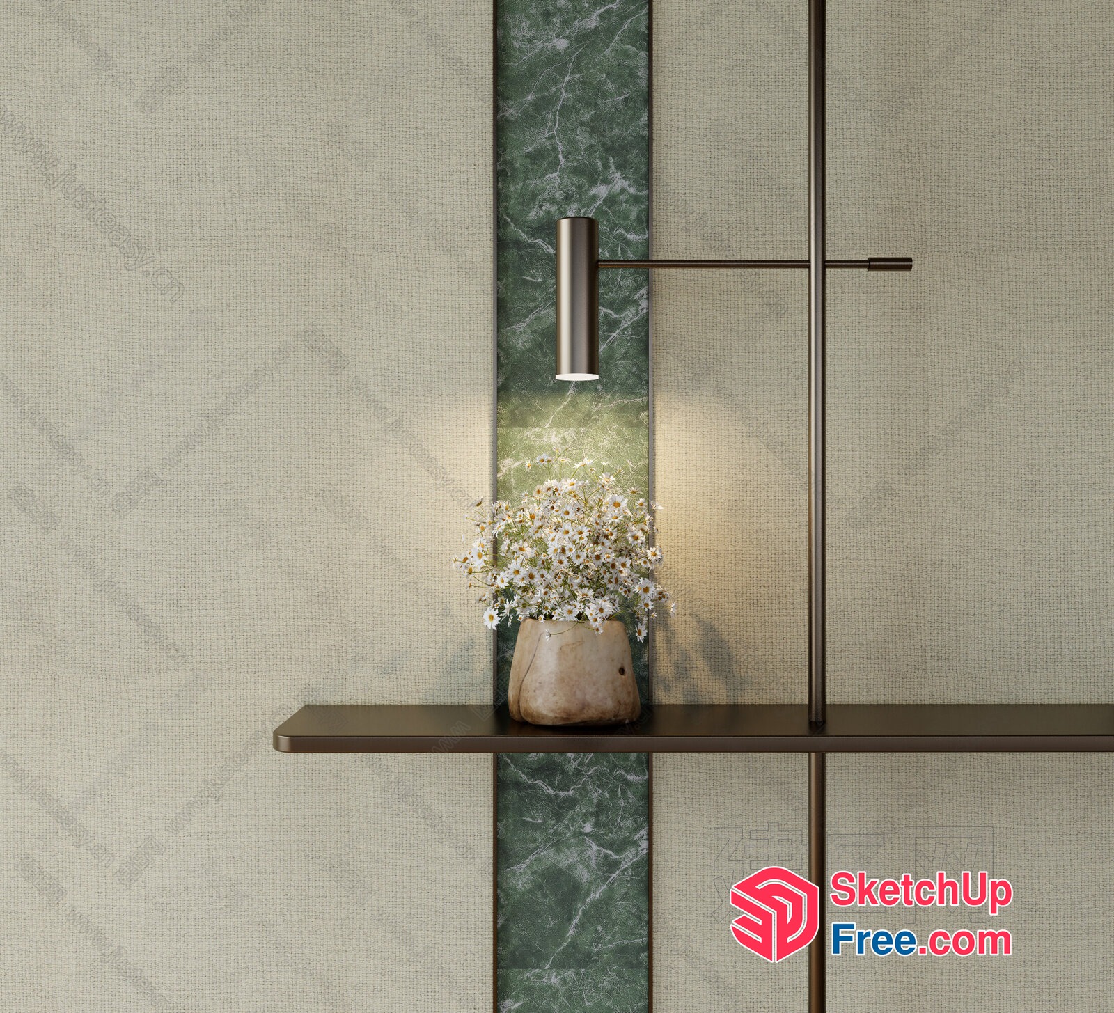 Modern Minimalist Shelf With Flower Vase And Light 3D SketchUp File