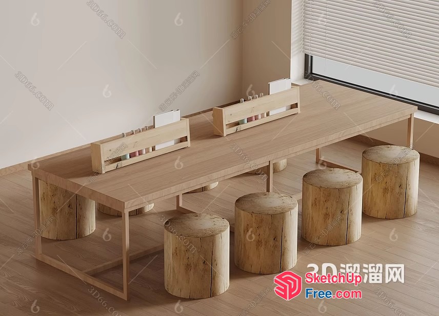 Modern Minimalist Interior Scene With Wooden Furniture 3D SketchUp File