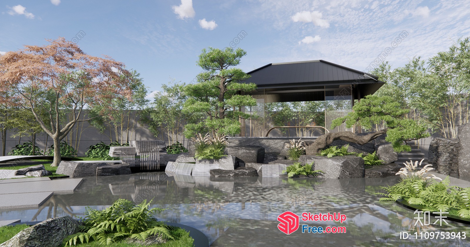 Japanese-Inspired Garden Oasis With Serene Water Features 3D SketchUp File