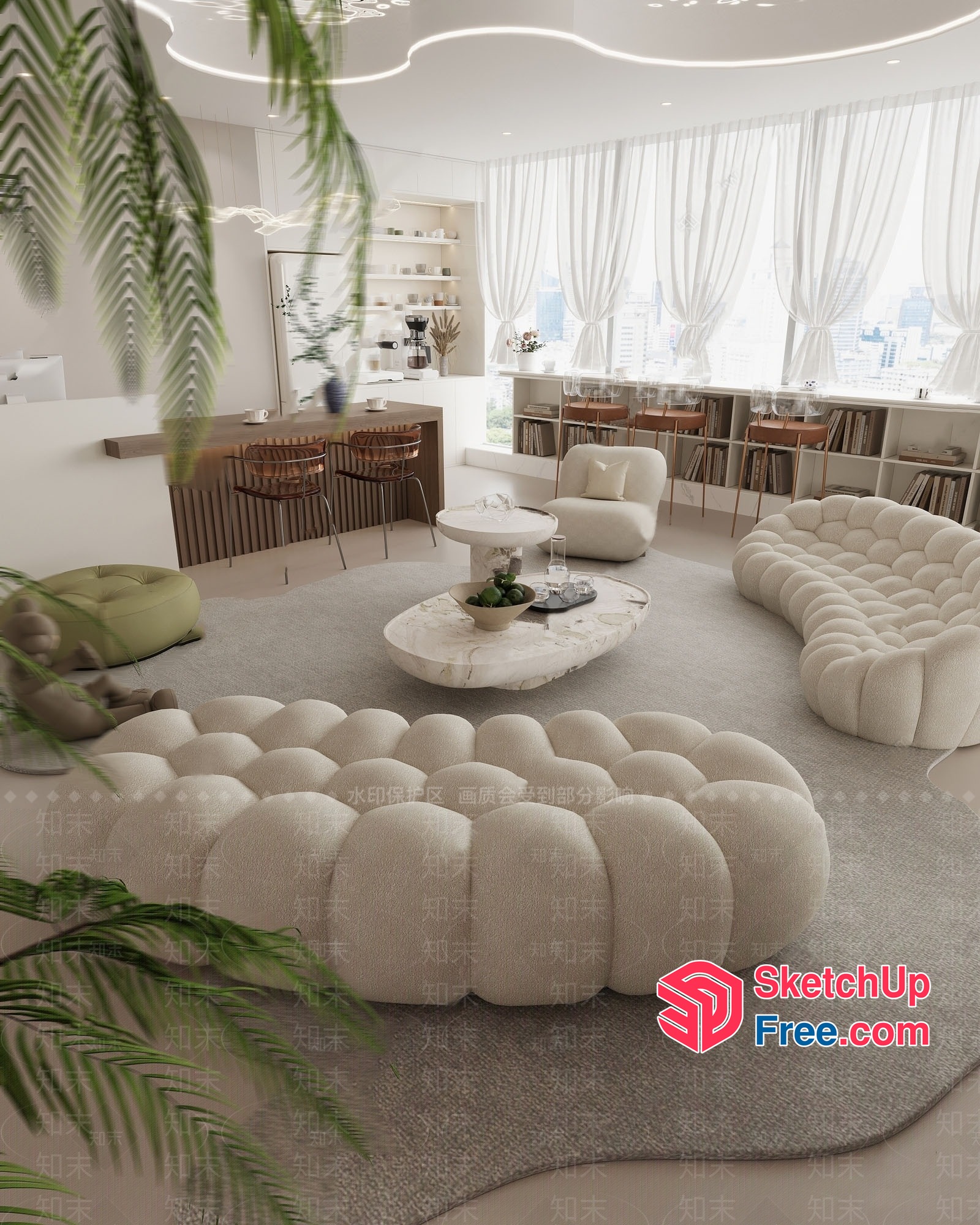 Minimalist Japanese Style Living Room With Creamy Sofa 3D SketchUp File