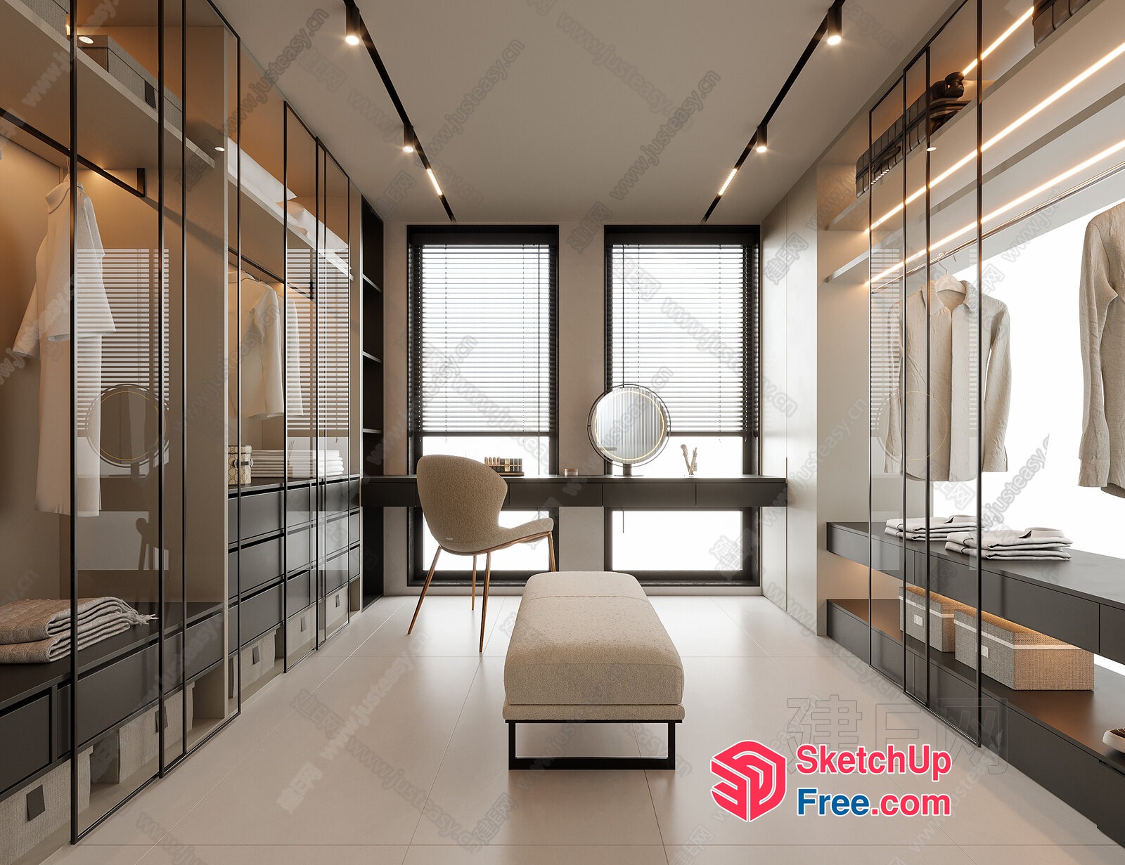 Modern Minimalist Bedroom With Sleek Glass Closet 3D SketchUp File