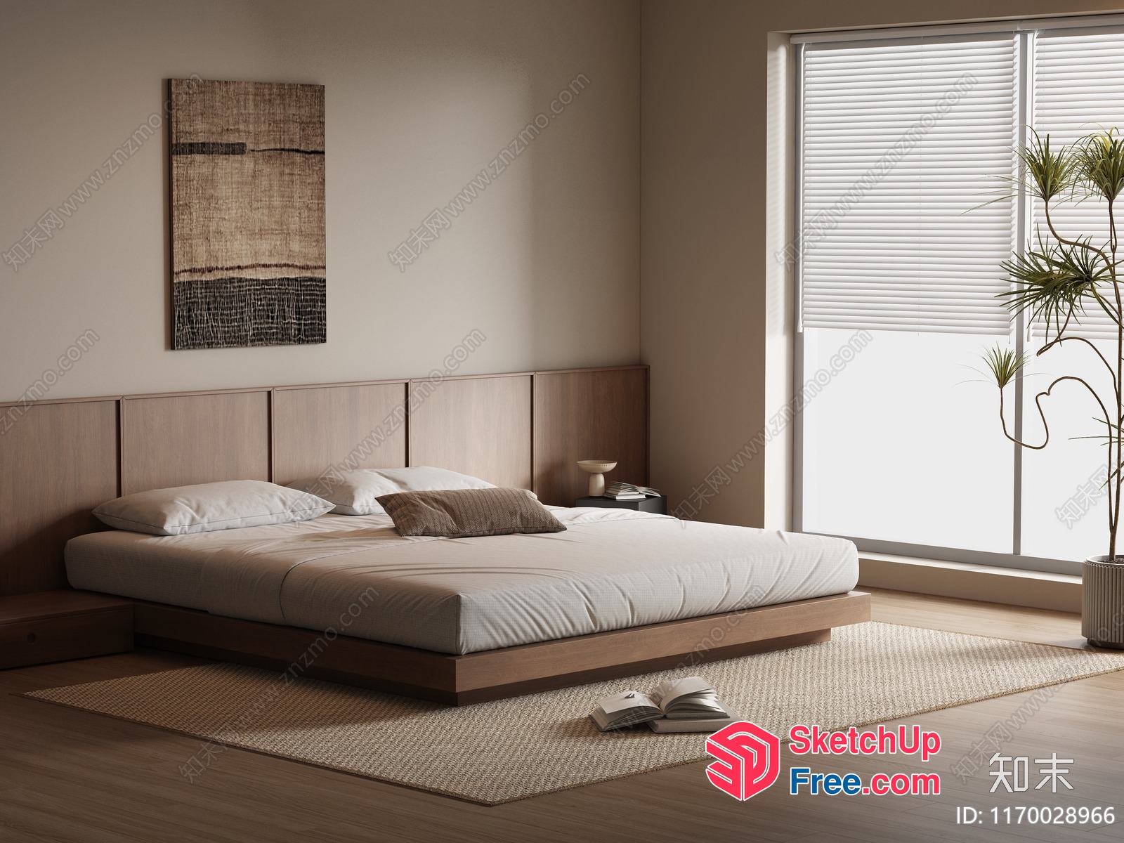Minimalist Japanese Style Bedroom With Neutral Tones 3D SketchUp File