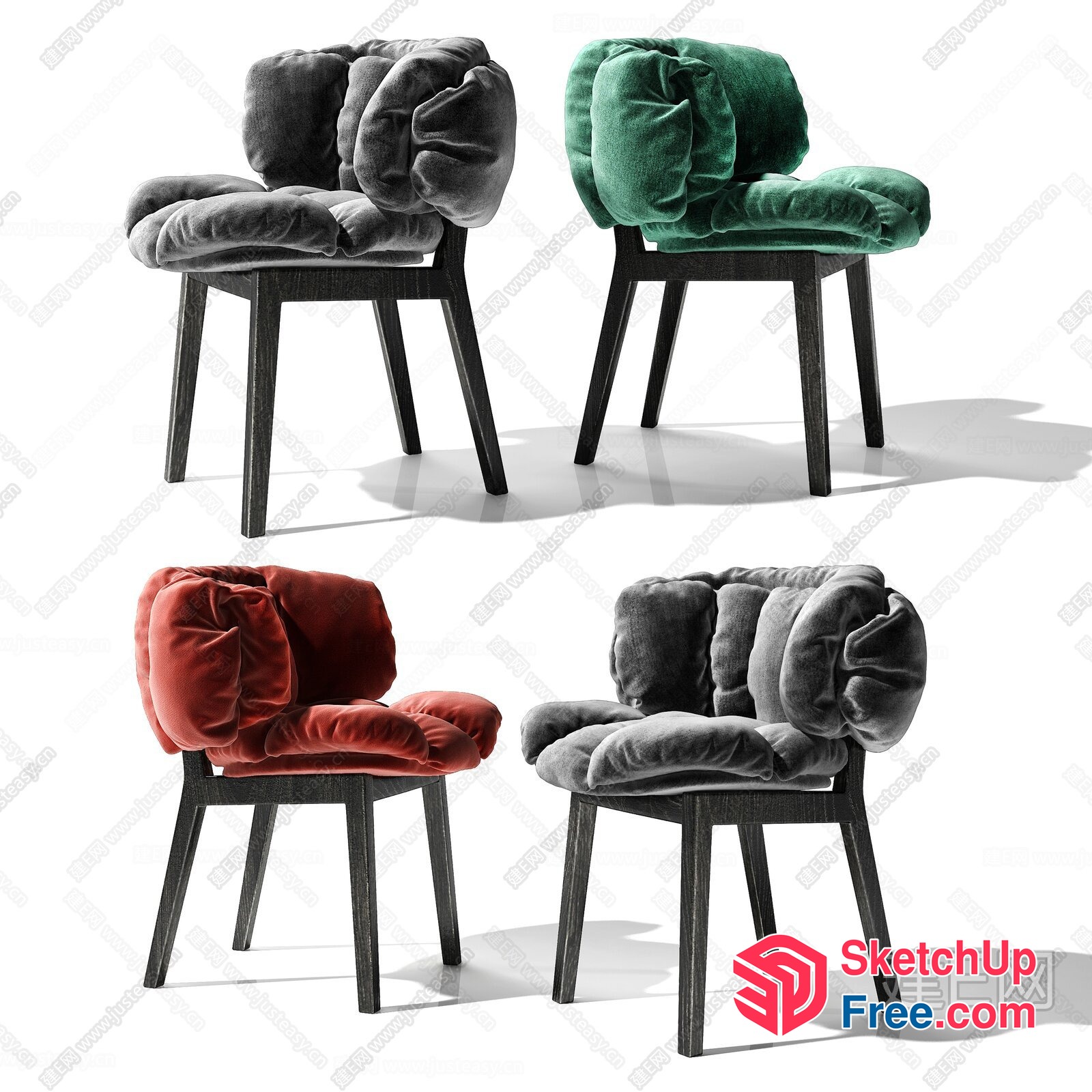 Modern Velvet Chairs In Vibrant Colors 3D SketchUp File