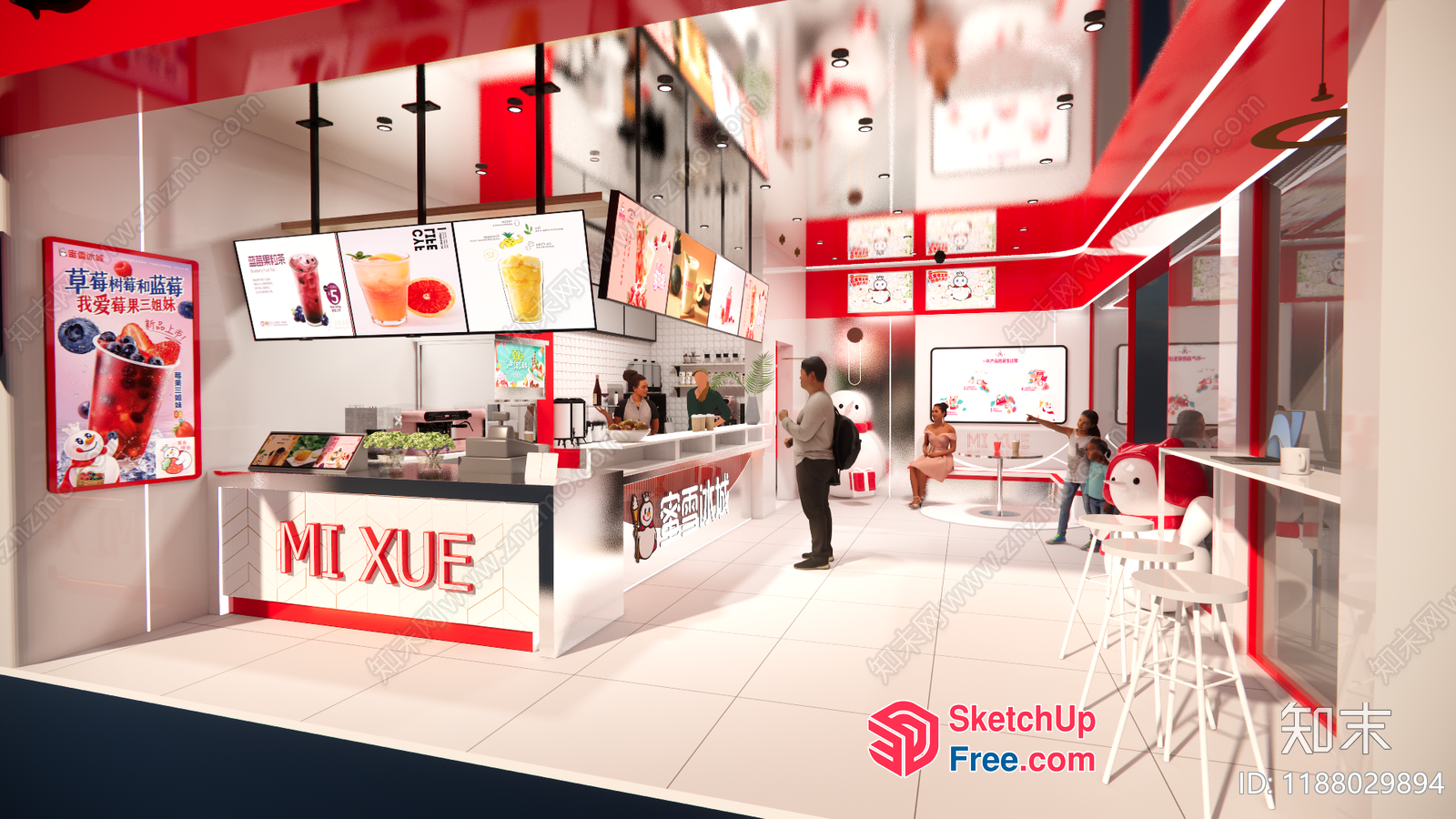 Vibrant Red And White Modern Food Court 3D SketchUp File