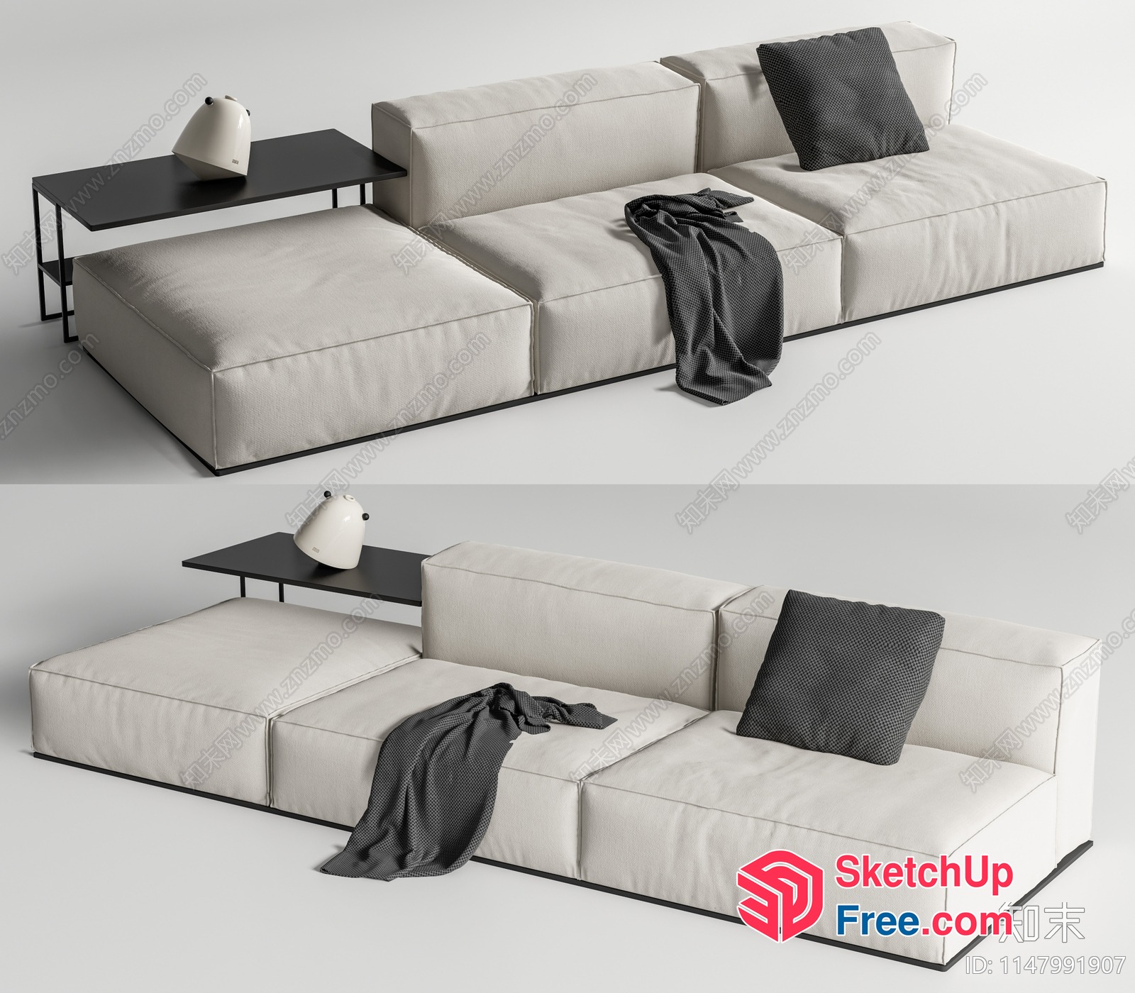 Minimalist White Sofa With Black Coffee Table And Side Table 3D SketchUp File