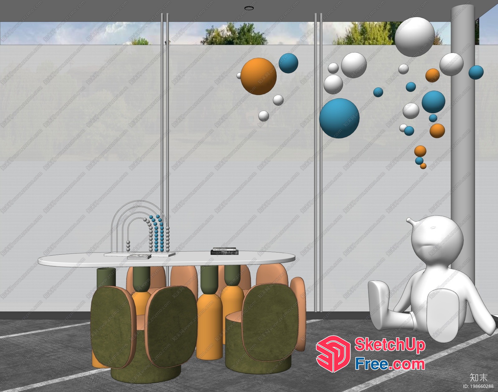 Modern Minimalist Dining Room With Unique Chairs 3D SketchUp File