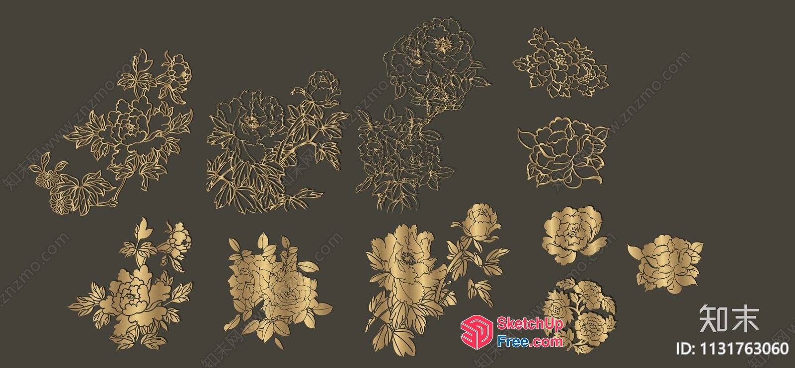 Golden Floral Arrangements On A Dark Background 3D SketchUp File