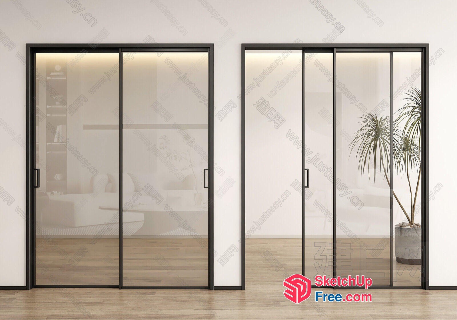 Modern Glass Sliding Doors In Office Space 3D SketchUp File