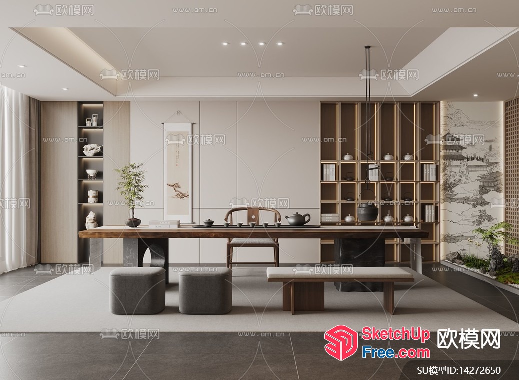 Elegant Minimalist Japanese-Inspired Living Room 3D SketchUp File