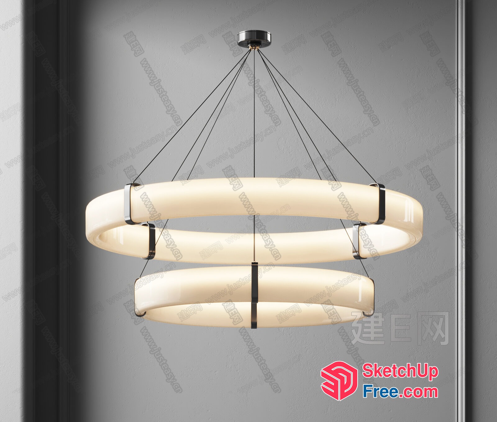 Circular Glass Chandelier With Creamy Style Lighting 3D SketchUp File