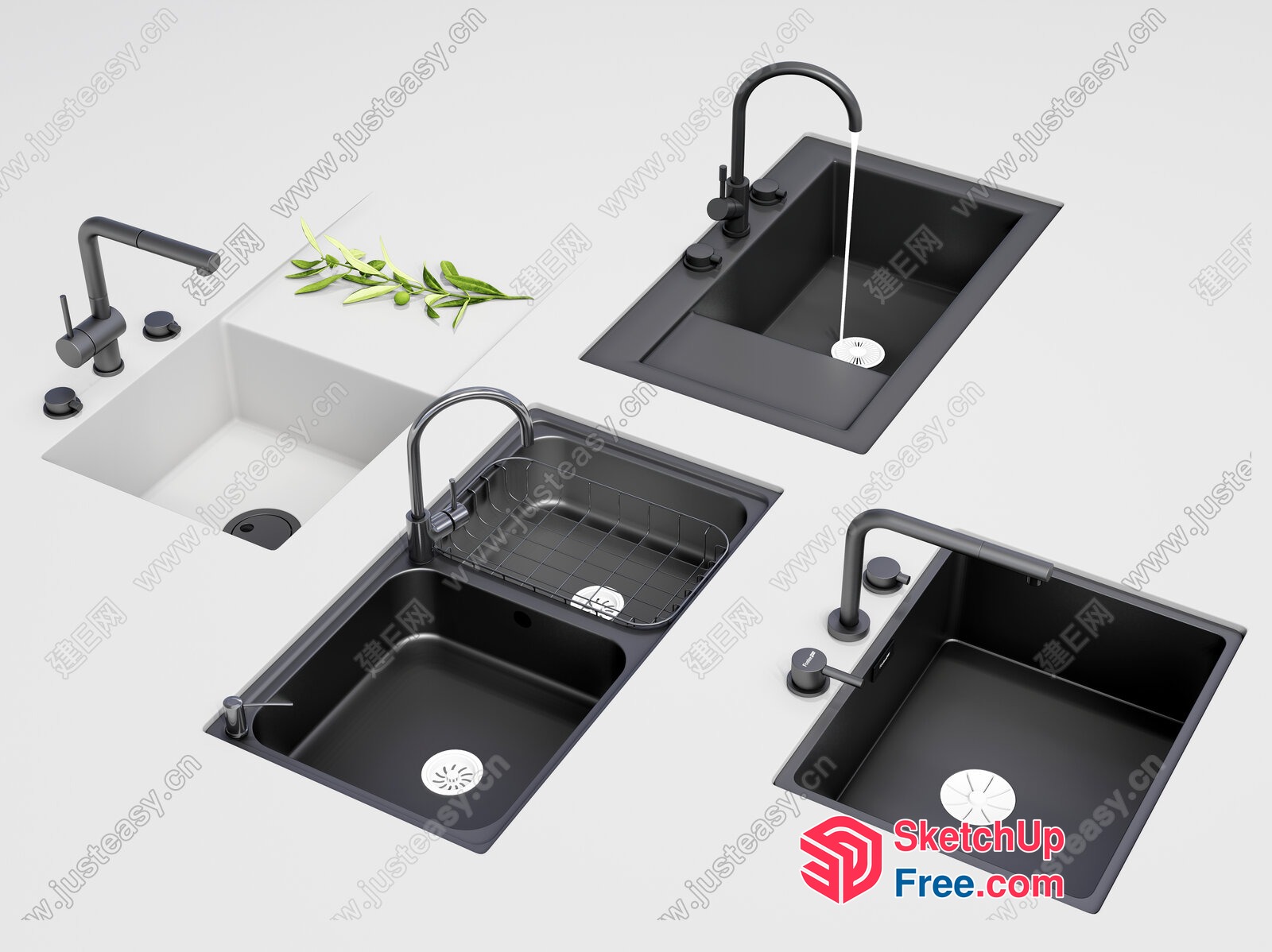 Black Kitchen Sinks With Faucets And Drains 3D SketchUp File