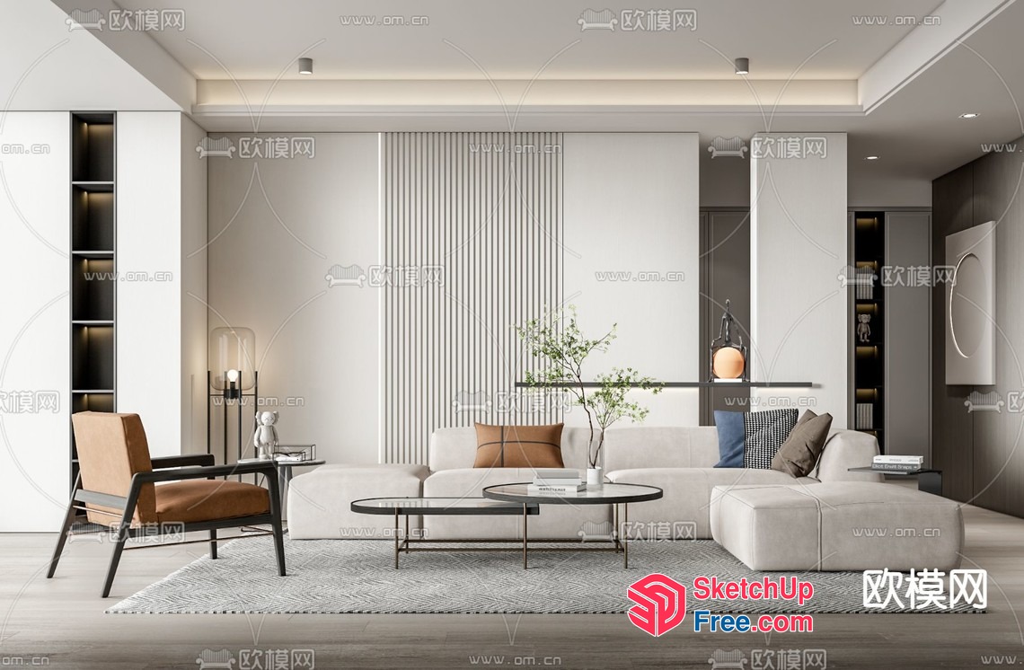 Modern Minimalist Living Room With Sleek Furniture And Neutral Color Scheme 3D SketchUp File