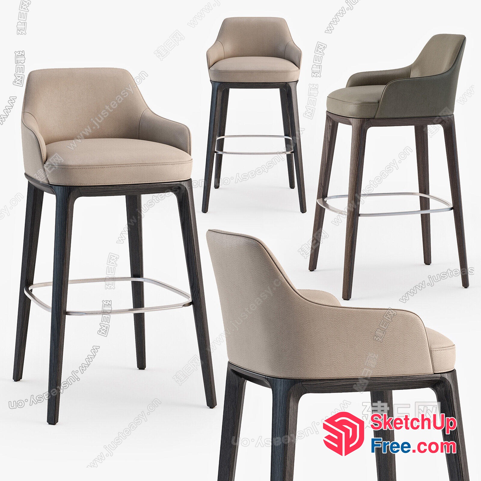 Modern Bar Stools With Wooden Legs 3D SketchUp File