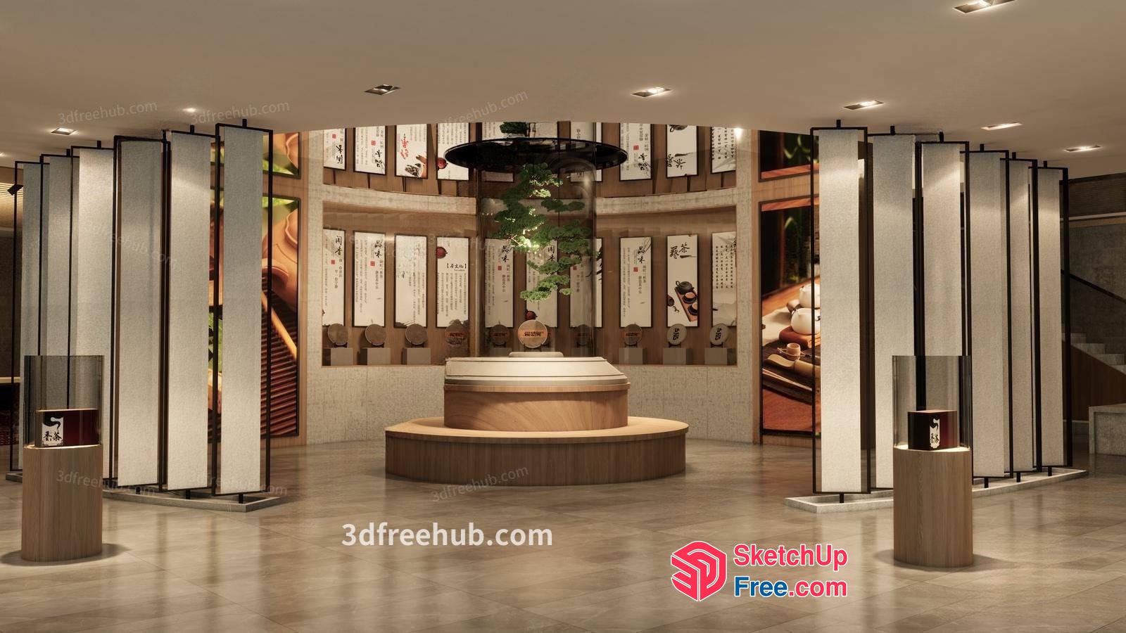 Japanese Style Interior With Pillars And Stairs 3D SketchUp File