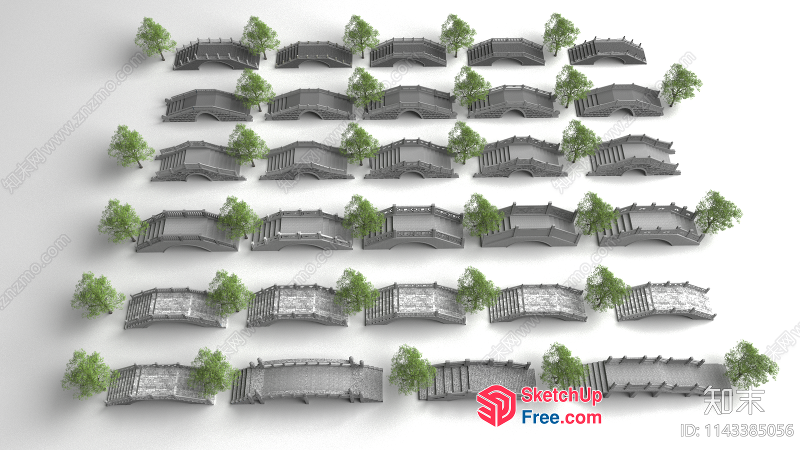 3D Model Of A Series Of Asian-Style Bridges 3D SketchUp File